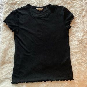 Madewell sheer black T with ruffled sleeve edges